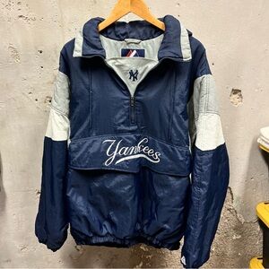 Vintage Y2K Majestic New York Yankees Blue Gray Puffer Cat Jacket XXL Baseball